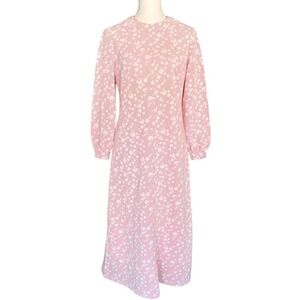Vintage Tangerine White Abstract Dot Textured Knit Long Sleeve Dress Mod 60s 70s